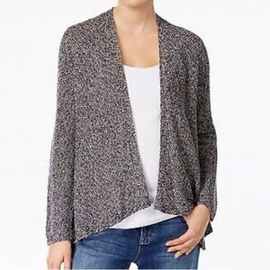 Eileen Fisher Organic Linen Knit open front sweater Cardigan gray/black-L